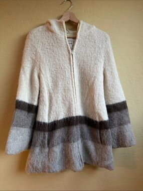 Cozy Ivory & Gray Teddy Jacket with Hood